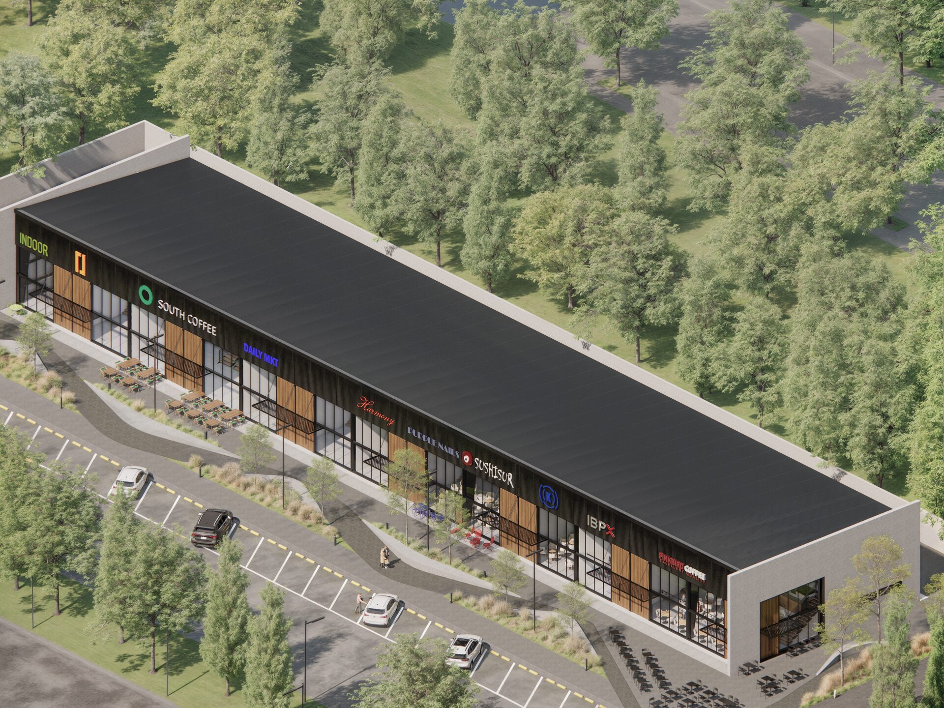 Vista aerea del desarrollo comercial